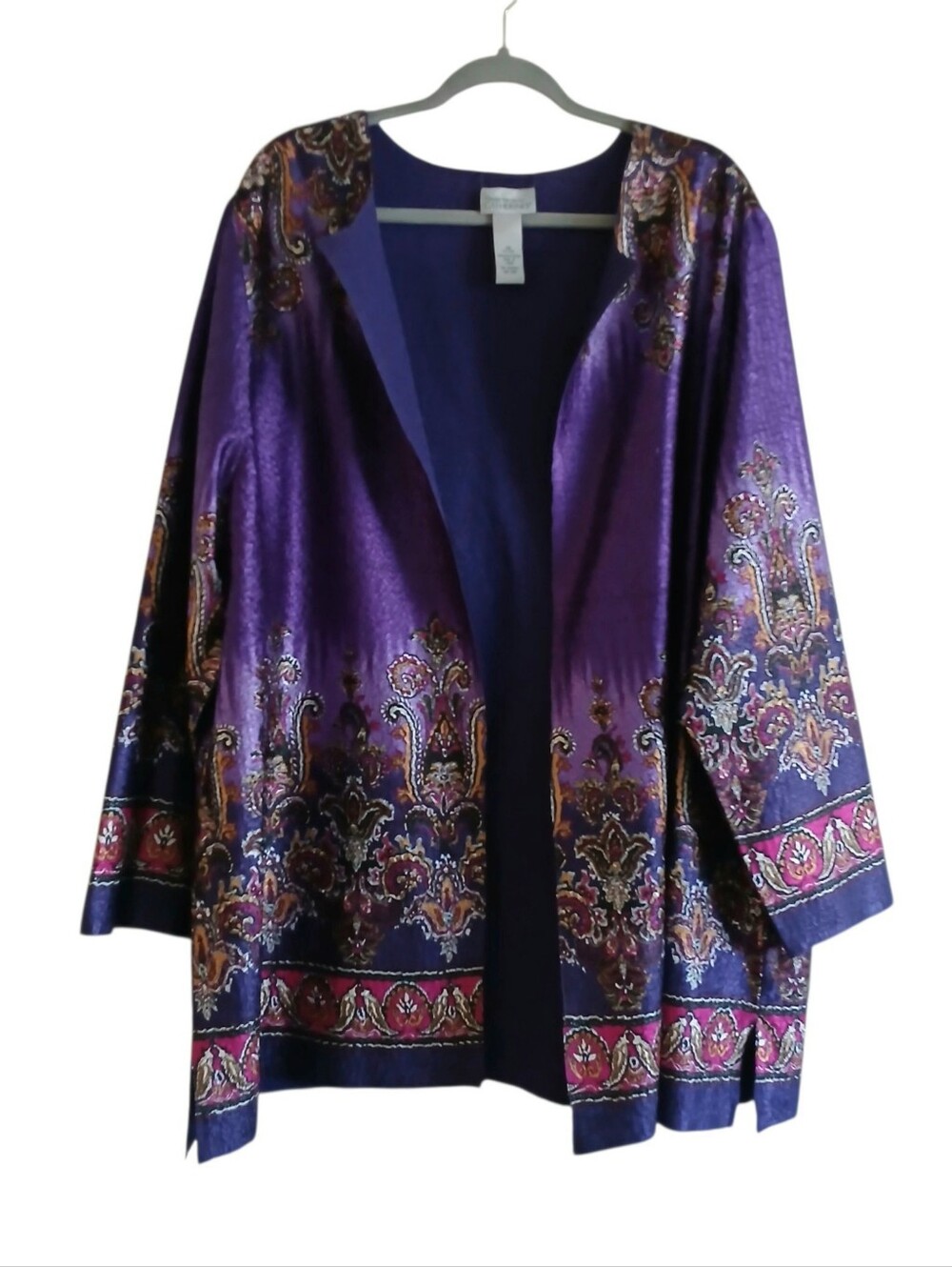Maggie Barnes x Catherine's Reversible Textured Paisley Kimono 2X Plus Purple